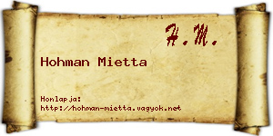 Hohman Mietta névjegykártya